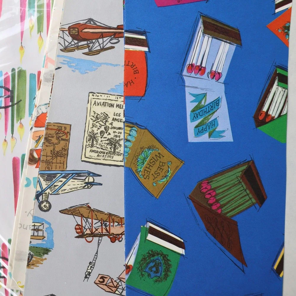 Vintage Wrapping Paper Sheets Lot Retro Birthday Kids Batman Gremlins Designs